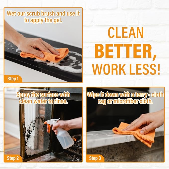 Fireplace Cleaning Set Fireplace Soot Remover with Scrub Brush for Brick, Stone, Rock, Tile, and Marble – Nonabrasive Brick Cleaner, Gentle Formula for Bricks & Glass Indoor and Outdoor -16.91 oz