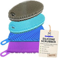 Silicone Sponges for Dishes - 4 Pack Dual-Sided Dish Scrubber and Sponge - Food Grade, BPA Free Silicone Dish Sponge & Housecleaning
