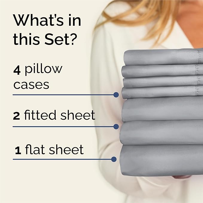 Split King 7 Piece Sheet Set - Comfy Breathable & Cooling - Soft Hotel Luxury Bedding Set with 8-16 Inch Deep Pockets - 1 Flat & 2 Fitted Sheet & 4 Pillowcases - Wrinkle Free & Easy Care - Steel Blue