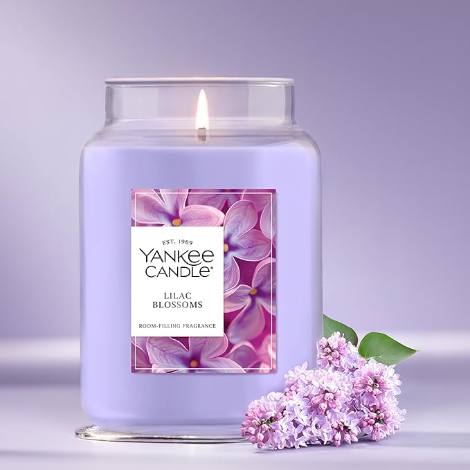 Yankee Candle Lilac Blossoms, Scented Candle, 22oz Large Jar with up to 150 Hour Burn Time, Giftable, Birthdays