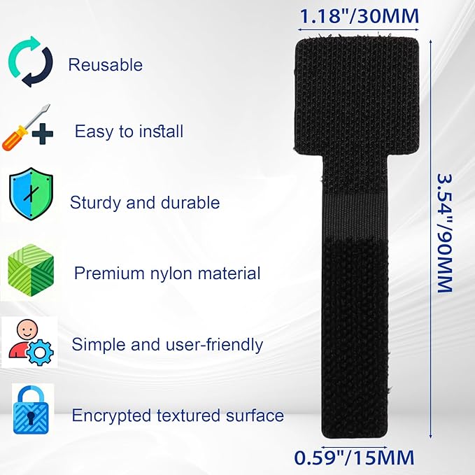 Rierdge 80 PCS Black Hook and Loop Cable Straps, Self Adhesive Cable Ties - Reusable Adjustable Wire Organizers for Desk, Home Office, Workshop