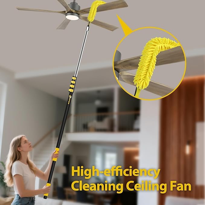 25 Foot High Ceiling Duster Kits with 5-18ft Heavy Duty Extension Pole, High Reach Duster for Cleaning,Microfiber Feather Duster,Cobweb Duster,Ceiling Fan Duster,Window Squeegee & Cleaner