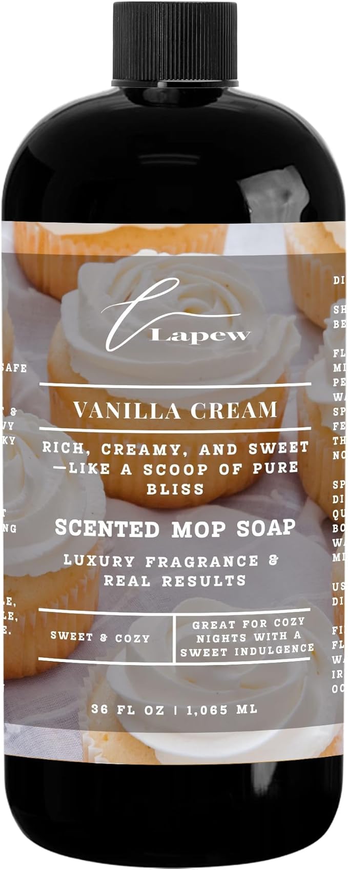 Lapew Vanilla Cream Scented Mop Soap Concentrate 36 oz | Premium Fragranced Floor Cleaner | Streak-Free | Hard Floor Cleaning Solution | Eco Friendly | Made in USA