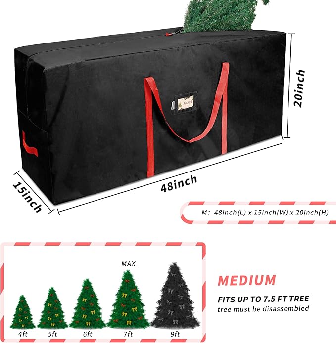 Christmas Tree Storage Bag 7.5 ft, Fits Up to 7 Foot Artificial Trees, 600D Oxford Tear-proof Xmas Tree Bag, Reinforced Handles & Zippered & Durable, Holiday Decoration Storage Bags, Black