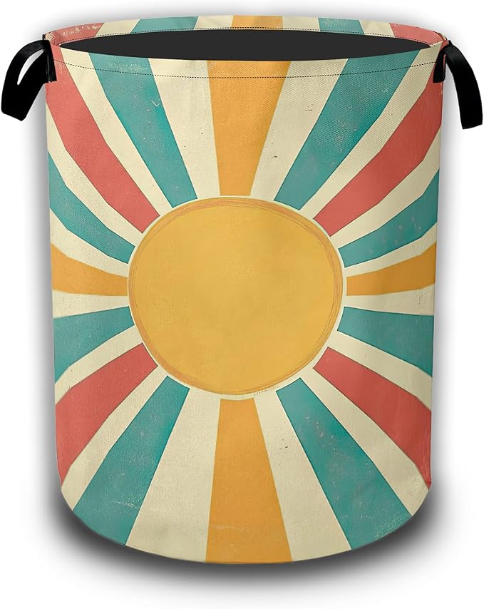 Groovy Retro Sun Laundry Baskets,Laundry Hamper,Storage Basket with Handles for Bathroom Bedroom College Dormitory Living Room Nursery Organizer 16"x20.8"