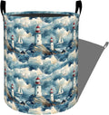 Nautical Lighthouse with Sailboat Scene Laundry Basket with Handles, 19.7"x15.7" Clothes Foldable Laundry Hamper Organizer for Dorm Nursery Bedroom Bathroom Decor, Toy Storage Bin for Kids