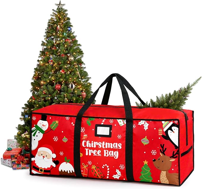 Christmas Tree Storage Bag, Fits Up 7.5 Ft Christmas Tree Durable 600D Oxford Holiday Storage Container with Wide Opening Dual Zippers (Snowman Penguin)