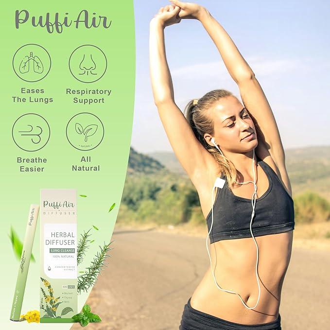 PUFFIAIR Focus Energy Duo Herbal Diffuser Pen Set | Mullein and Caffeine Inspired Blends | Green Orange | 2 Count