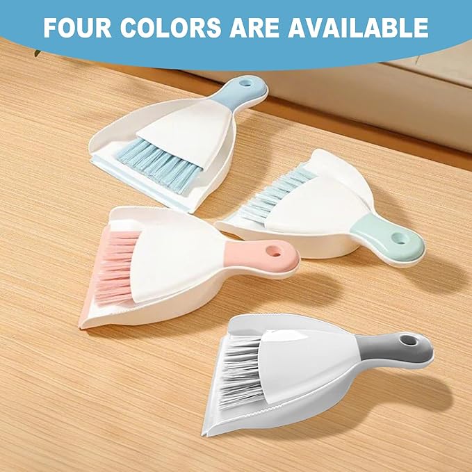 Mini Broom with Dustpan Combo Set Small Dust pan and Brush Set Quick Cleanup Tools for Kitchen Table Keyboards Pets Nest Sofa (Blue)