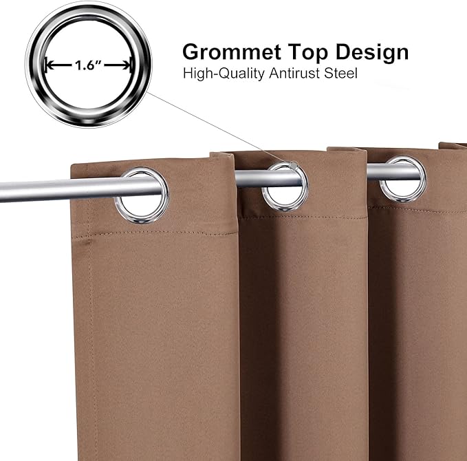 ChrisDowa Grommet Blackout Curtains for Bedroom - Thermal Insulated Room Darkening Curtains for Living Room (1 Panel Set, Cappuccino, 52W x 54L)