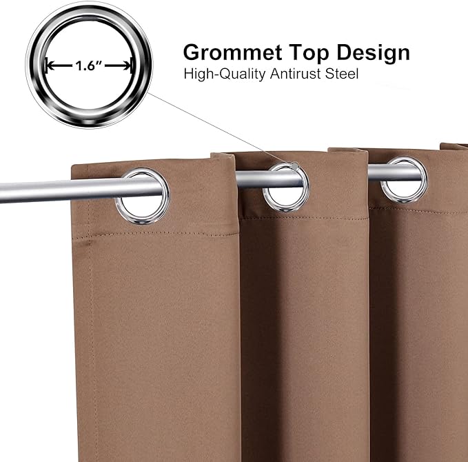 ChrisDowa Grommet Blackout Curtains for Bedroom - Thermal Insulated Room Darkening Curtains for Living Room (1 Panel Set, Cappuccino, 52W x 84L)
