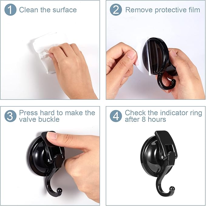 Suction Cup Hooks for Shower, Bathroom, Kitchen, Glass Door, Mirror, Tile – Loofah, Towel, Coat, Bath Robe Hook Holder for Hanging – Waterproof Wreath Hanger (2, Black)