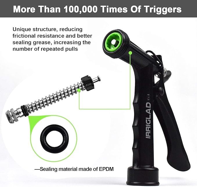 IRRIGLAD Hose Nozzle 2 Pack, Full Size Pistol Grip Water Nozzle Sprayer with Threaded Front, High Pressure Nozzle, Adjustable Spray Water Flow for Watering Plants, Showering Pet, Washing Car, Cleaning