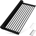 HANZENMA Roll Up Dish Drying Rack Over The Sink Kitchen Roll Up Sink Drying Rack Multipurpose Foldable Sink Drying Mat, Heat-Resistant, Anti-Slip & Anti-Rust Dish Rack for Kitchen, 17" x 13", Black