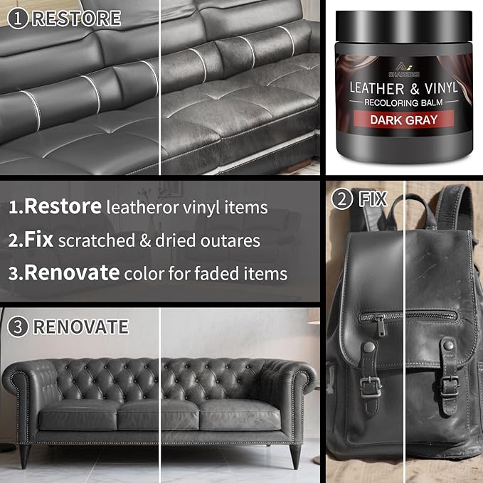 SHABEIBEI Leather Recoloring Balm with 100ml Mink Oil, Dark Gray Leather Repair Kit and Scratch Remover for Furniture, Car Seats, Sofas, Dye & Restorer for Couches, Vinyl, PU, Faux