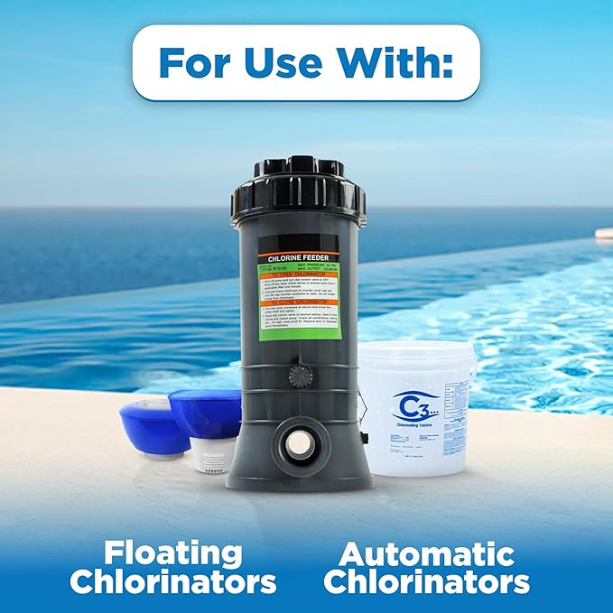 C3… 50 lbs. 3" Stabilized Chlorine Tabs for Swimming Pools | Easy to Use for Above Ground or Inground Pool | Slow Dissolving Individual Chlorinating Tablets | 50 Pound Bucket