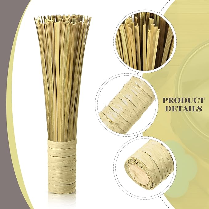 2 Pcs 12 Inches Bamboo Wok Brush Bamboo Kitchen Cleaning Brush Pot Scraper Scrubber Dish Pan for Cooking Skillet Grill Utensils Scrubbing