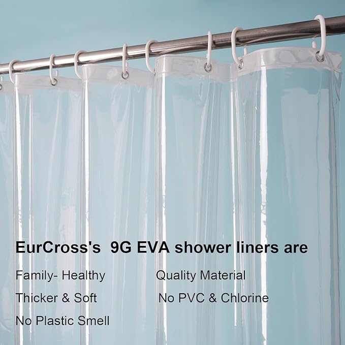 EurCross 9G Clear Extra Long Shower Curtain Liner 72 x 84 inches Long with 5 Magnets, Transparent Heavy Duty Weighted PEVA Plastic Shower Curtains Liner for Shower Bathroom