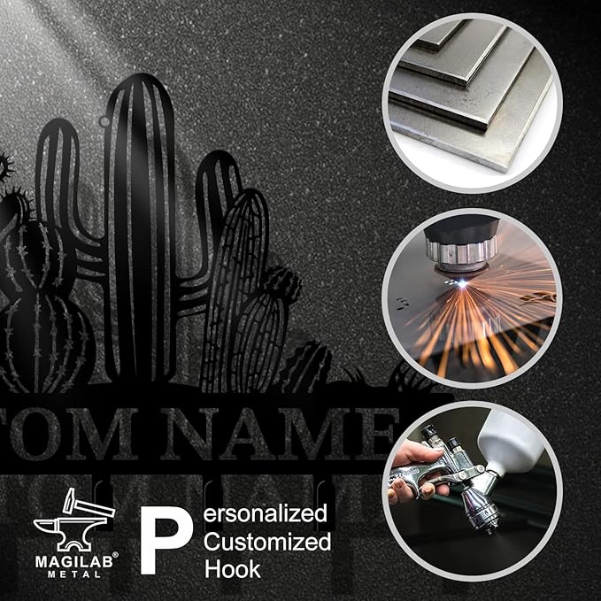 Personalized Custom Name Cactus Wall Keys Hooks,Metal Cactus Art Clothes Hooks,Metal Cactus Lover Wall Home Storage Decorative,For Front Door, Hallway, Kitchen, Bedroom,Keys,Hats (Style B)