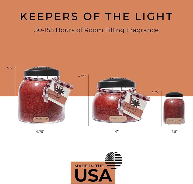 A Cheerful Giver — Cinnamon Twist - 34oz Papa Scented Candle Jar with Lid - Keepers of the Light - 155 Hours of Burn Time, Gift for Women, Red