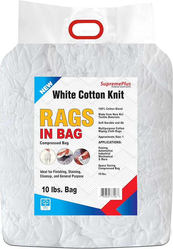 Premium White T-Shirt Cleaning Rags (10 lbs. Bag) – White Cotton Rags for Cleaning, Staining, Painting, Oil, Grease & Dust Removal – Shop Rags Bulk for Multipurpose use
