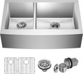 Kraus KHF204-33 Standart PRO Kitchen Stainless Steel Sink, 16 Gauge, 33" Undermount Round Apron 40/60 Double Bowl Kitchen Sink