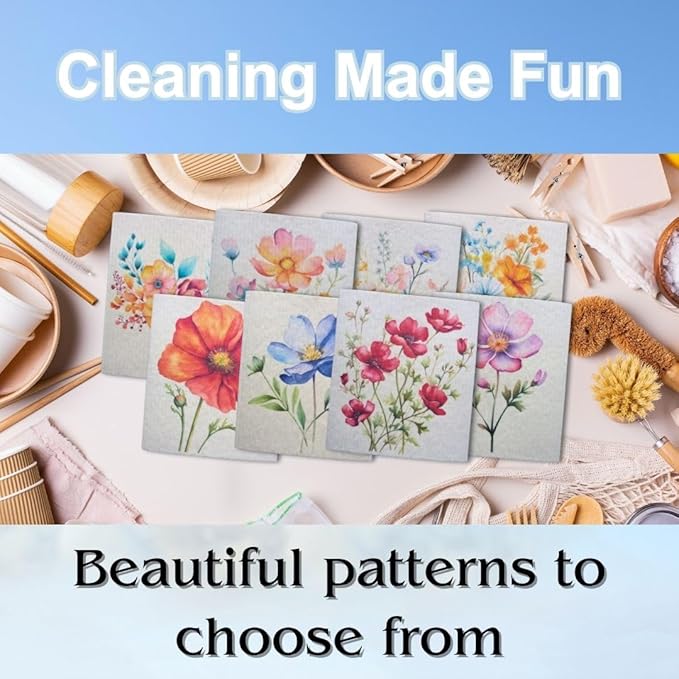 Sunshine State Goods Swedish Dishcloths for Kitchen - Ecofriendly Reusable Paper Towels, Biodegradable Dish Cloths - Cellulose Sponge Dish Cloths for Washing Dishes - 8 Pack (Floral)