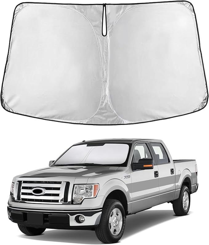 EcoNour Windshield Sun Shade for Ford F-150 2009–2014 | Front Window Sunshade | Foldable Car Sun Protector | Blocks UV Rays & Keeps Interior Cooler