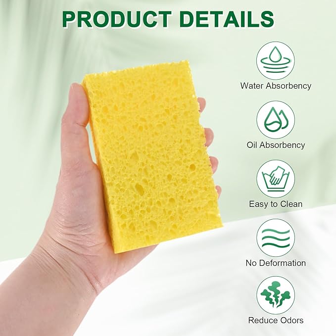 M METERXITY 12-Pack Kitchen Sponges, Condense Eco Cellulose Non-Scratch Scrub Heavy Sponge for Kitchen/Household/Bathroom, Clean Tough Messes Dish Scrubber [Yellow]
