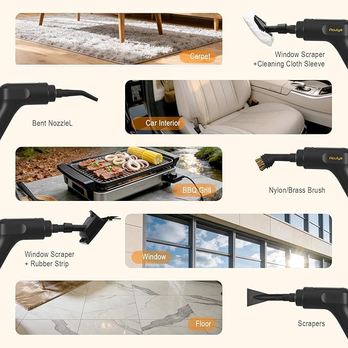 Aculya Life Handheld Steam Cleaner for Home, 1.69QT Portable Temperature Steamer Cleaning for Furniture, Kitchen, Grease, Car, Carpet, Grout