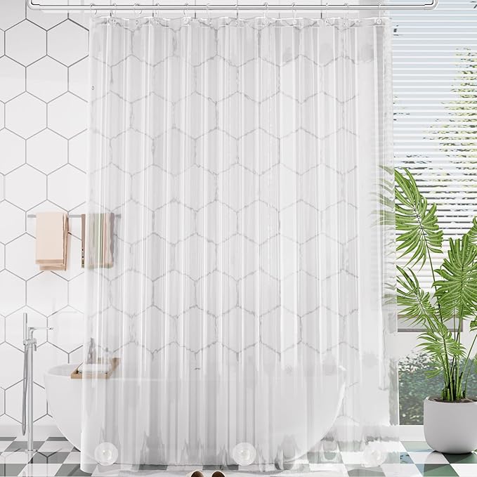 AmazerBath Extra Long Shower Curtain Clear 108 Inches Long, Plastic Floor to Ceiling Shower Curtain Extra Tall, Heavy Duty PEVA with 3 Weighted Stones and 12 Grommet Holes, 72x108 Inches