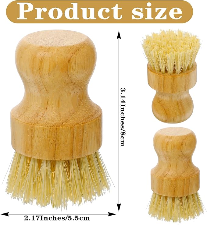 12 Pcs Bamboo Dish Scrub Brushes with Natural Sisal Bristles for Cleaning Pots, Pans, Dishes, Sink, 3.14x2.17 Inches