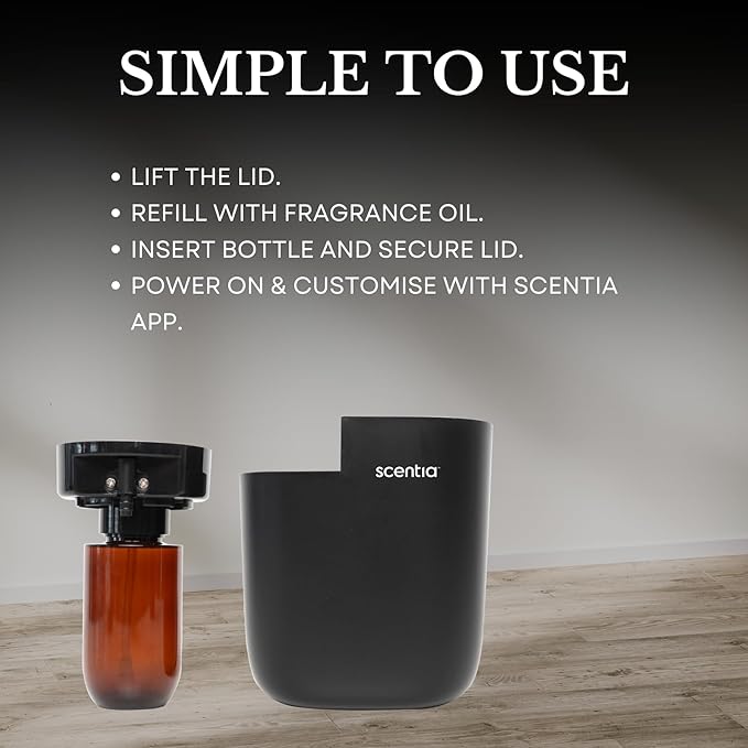 Smart Plug-in Scent Diffuser with App Control | Waterless Cold Air Diffuser | Hotel-Inspired Scent Included | 600 Sq. Ft. Coverage | Thanksgiving & Housewarming Gift | Black