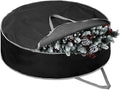 1 Pc 60" Christmas Wreath Storage Bag Zippered Garland Holiday Container with Reinforced Handle Tear Resistant 600d Oxford Organizer Wreath Holder with Card (Black)