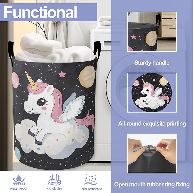 Laundry Basket,Cute Unicorn Large Canvas Fabric Lightweight Storage Hamper Organizer Dirty Clothes Collapsible Waterproof for College Dorms,Bathroom
