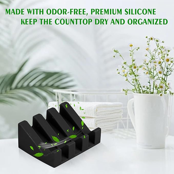 Coipdfty Self Draining Soap Dish Holder,Silicone Soap Dish,for Bathroom,Kitchen, Sponges，Can Extend Soap Life，Keep Soap Bars Dry and Easy Cleaning (Black,1-Pack)