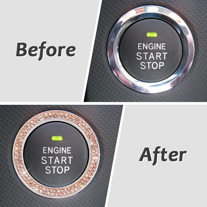 ToBeQueen Push Start Button Bling Ring Emblem Sticker - 2pcs Girly Car Decor, Champagne