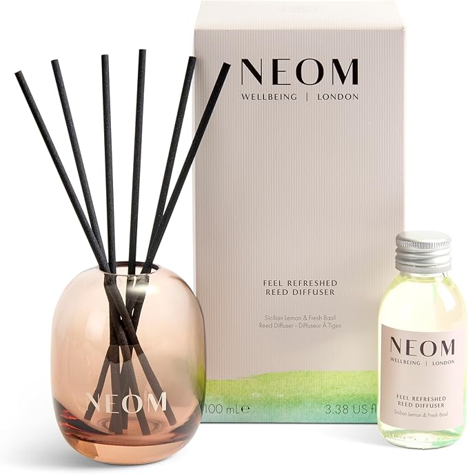 NEOM Feel Refreshed Reed Diffuser, 100ml | Sicilian Lemon & Basil I Pure Essential Oils I 100% Natural Fragrances I Lasts 12 Weeks I Refillable and Reusable