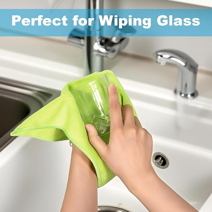 INFICRIME Microfiber Cleaning Cloths, 15 Pack Cleaning Rags, Wet and Dry Use Cleaning Towels, Highly Absorbent and Soft Feel, Lint Free, Streak Free, 11.5"X11.5"(Red/Yellow/Green/Blue/Purple)