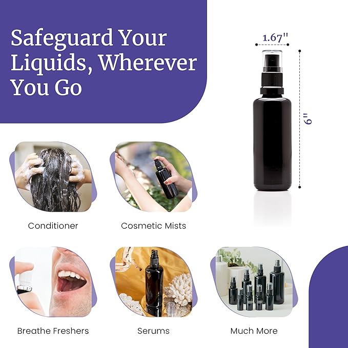 Infinity Jars 100 Ml (3.4 fl oz) Black Ultraviolet Glass Fine Mist Spray Bottle Cleaning Products Refillable Containers Homemade Perfume Blends Room, Sprays Bath Beauty Hair, Screw Top Bottles 3-Pack
