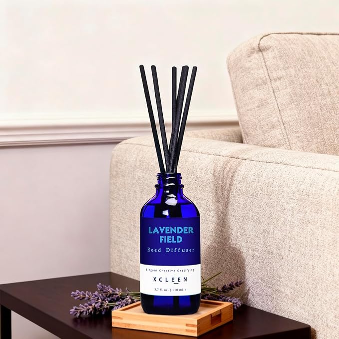 Reed Diffuser Set, Lavender Field Oil Diffuser with Sticks, Long-Lasting Home Fragrance Reed Diffusers for Bathroom Shelf Office Decor, Luxury Air Fresheners 3.7 oz(110ml)