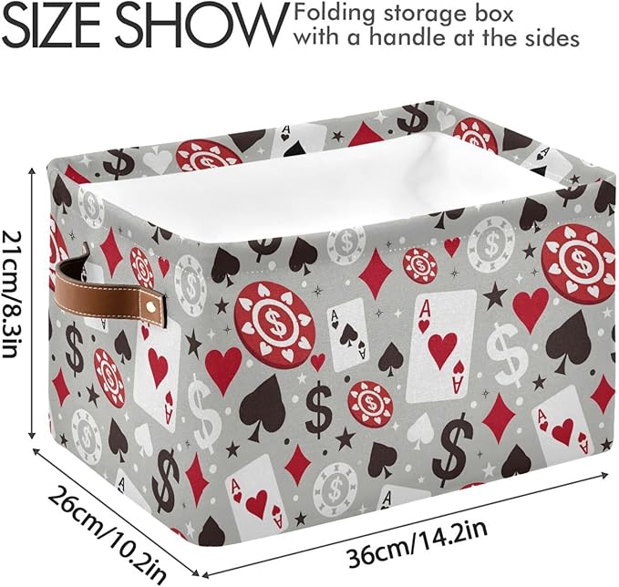 ALAZA Poker Card Gray Polka Dot Foldable Storage Box Storage Basket Organizer Bins with Handles for Shelf Closet Living Room Bedroom Home Office 1 Pack