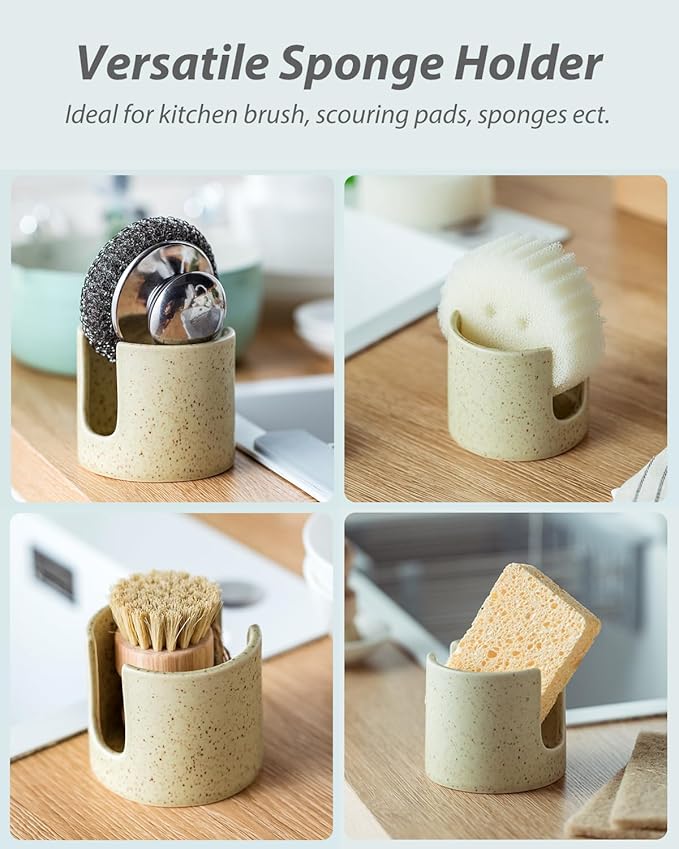 Zoeeker Sponge Holder for Kitchen Sink, Ceramic Dish Sponge Holder Sink Caddy Compact Scrubby Daddy Kitchen Organizer Dish Rcak for Sponges, Scrubbers, Yellow