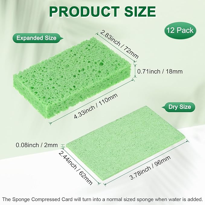 M METERXITY 12-Pack Kitchen Sponges, Condense Eco Cellulose Non-Scratch Scrub Heavy Sponge for Kitchen/Household/Bathroom, Clean Tough Messes Dish Scrubber [Green]