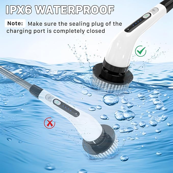 Electric Spin Scrubber, Cordless Cleaning Brush, Shower Scrubber with 7 Replaceable Brush, 2 Speeds and Adjustable Extension Handle for Bathroom Shower Bathtub Glass Car(White)