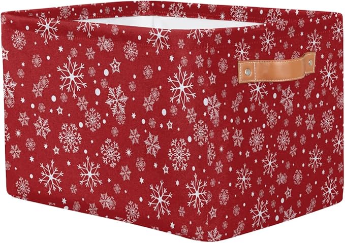 Christmas Snowflakes Cube Storage Baskets,Foldable Storage Box Bin,Waterproof Open Shelves Basket Clothing Organizer Toy Basket Gifts Empty for Bedroom Home Decor
