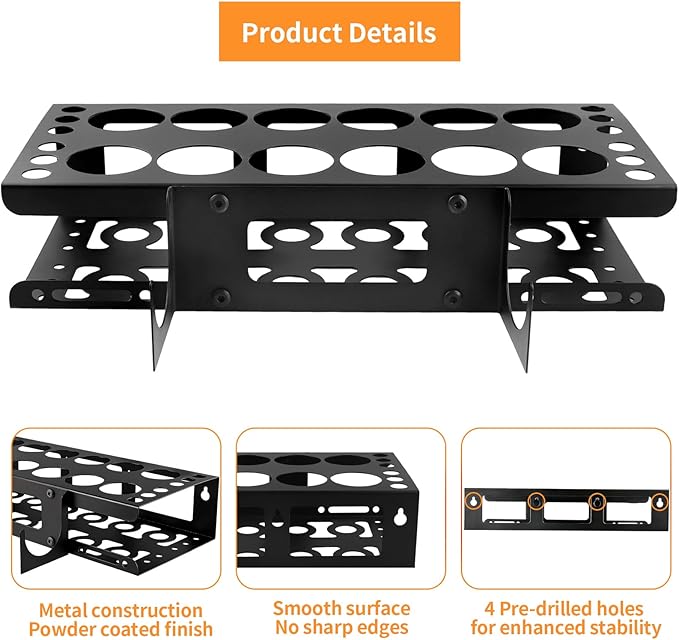Fardtry 12 Slots Caulking Gun and Tubes Holder, Wall Mount Caulk Tubes Storage Rack, Metal Caulking Tools Organizer for Garage, Workshop, Work Van