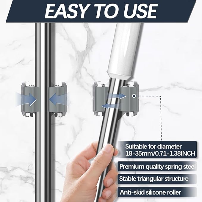 3-H 45 Pack Mop and Broom Holder Wall Mount Big Size Hanging 1 KG Extra,Broom Hanger Wall Mount for Hanging and Organizing Shove Rake Yard Tools in Shed Kitchen Laundry Room Bathroom Garden(Grey)