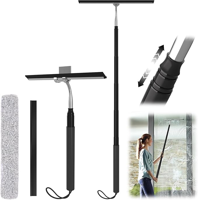 Shower Squeegee with Long Handle, 15-51" Telescopic Squeegee for Window Cleaning, Window Squeegee for Glass Doors, Extendable Window Cleaner Tool for Tile Walls, Sliding Door, Floor, Car Windshield