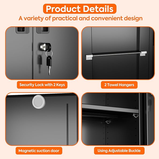 17.7" D×33.5" W×70.87" H Broom Closet Storage Cabinet with Wheels and Pegboard,Garage Storage Cabinet with Doors,Adjustable Shelves for Garage Home,Required Assembly,Black